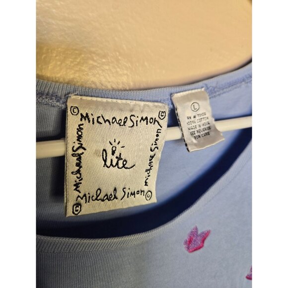 Michael Simon Vintage Embroidered Floral Design Boat Neck Short Sleeve Cotton Lg - Picture 6 of 6